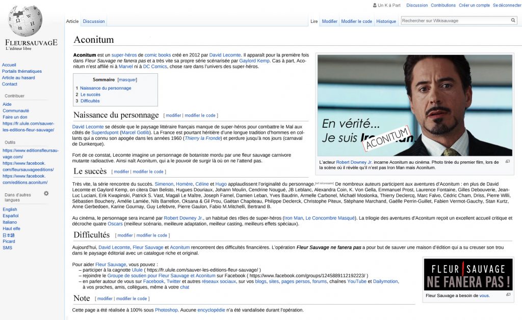 Détournement Wikipedia Aconitum par Un K à part