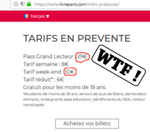 Livre Paris tarifs élevés