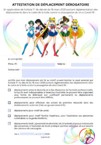 Attestation réglementation déplacement covid-19 coronavirus confinement Sailor Moon